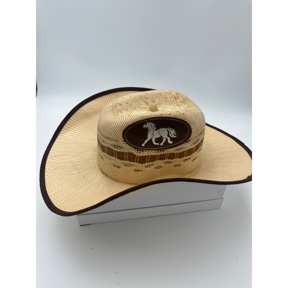 Innovation Hats Tan Straw Cowboy Hat Horse Patch Western Ventilated Mexico